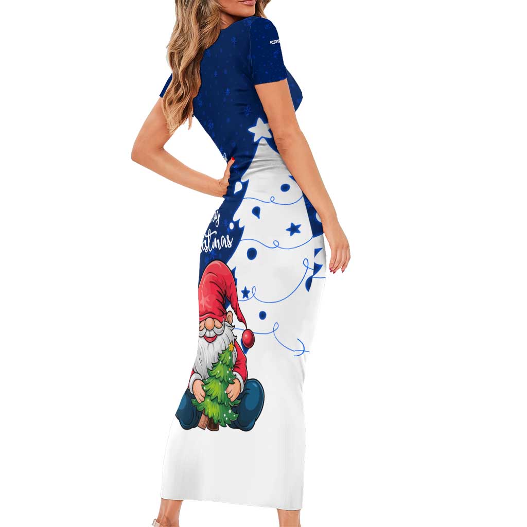 Norway Christmas Short Sleeve Bodycon Dress with Nordic Gnome Santa White Tree and Snowflake - Wonder Print Shop