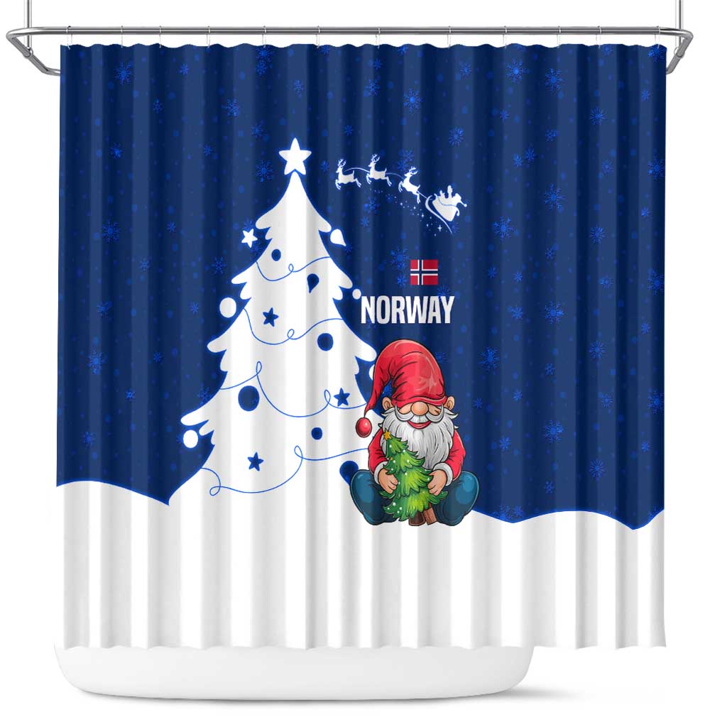 Norway Christmas Shower Curtain with Nordic Gnome Santa White Tree and Snowflake - Wonder Print Shop