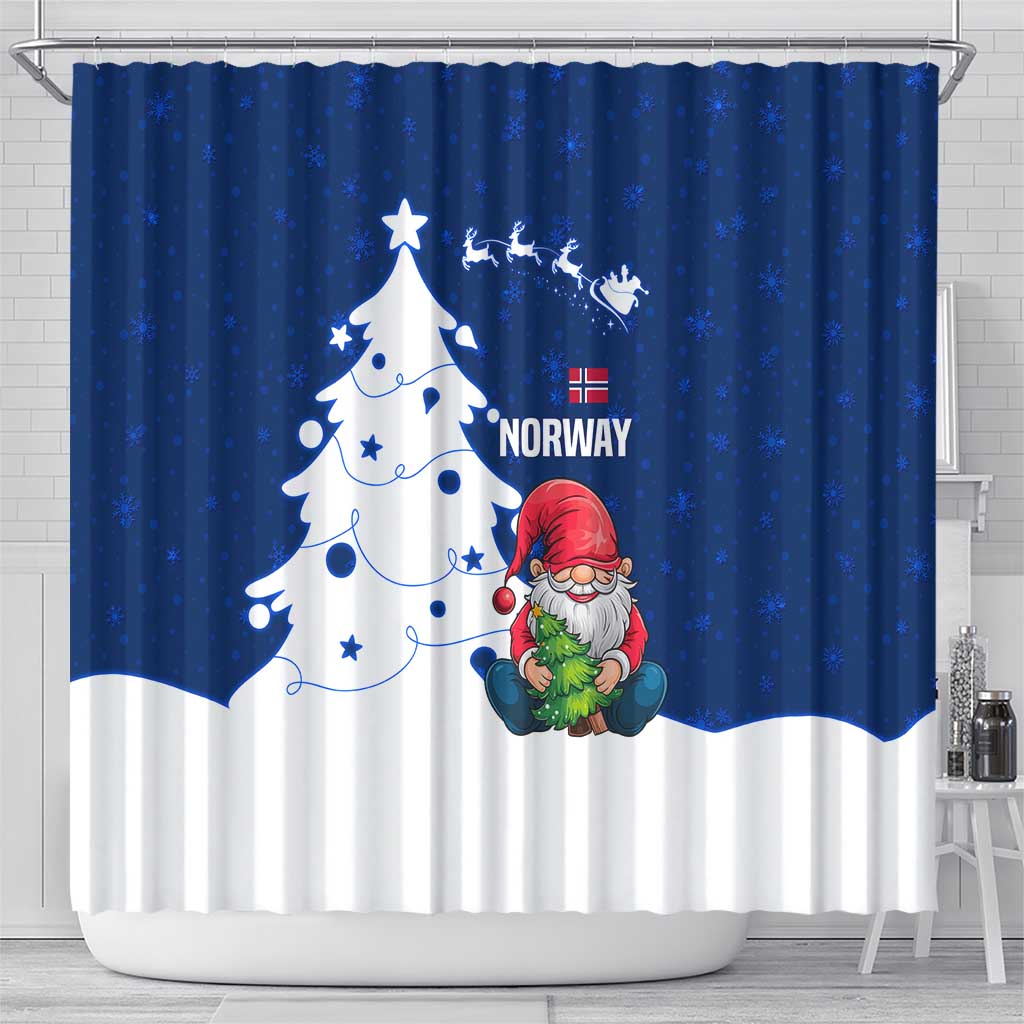 Norway Christmas Shower Curtain with Nordic Gnome Santa White Tree and Snowflake - Wonder Print Shop