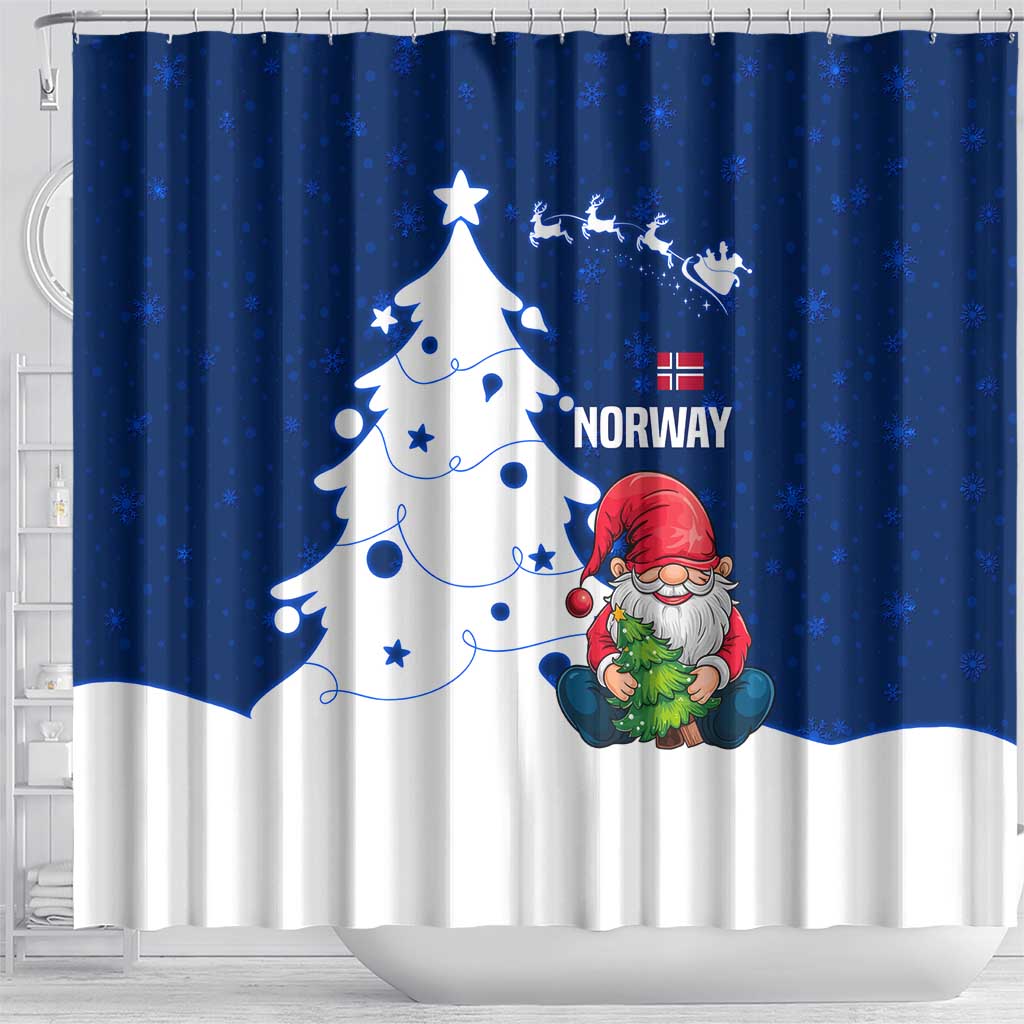 Norway Christmas Shower Curtain with Nordic Gnome Santa White Tree and Snowflake - Wonder Print Shop