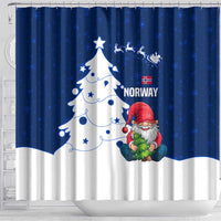 Norway Christmas Shower Curtain with Nordic Gnome Santa White Tree and Snowflake - Wonder Print Shop