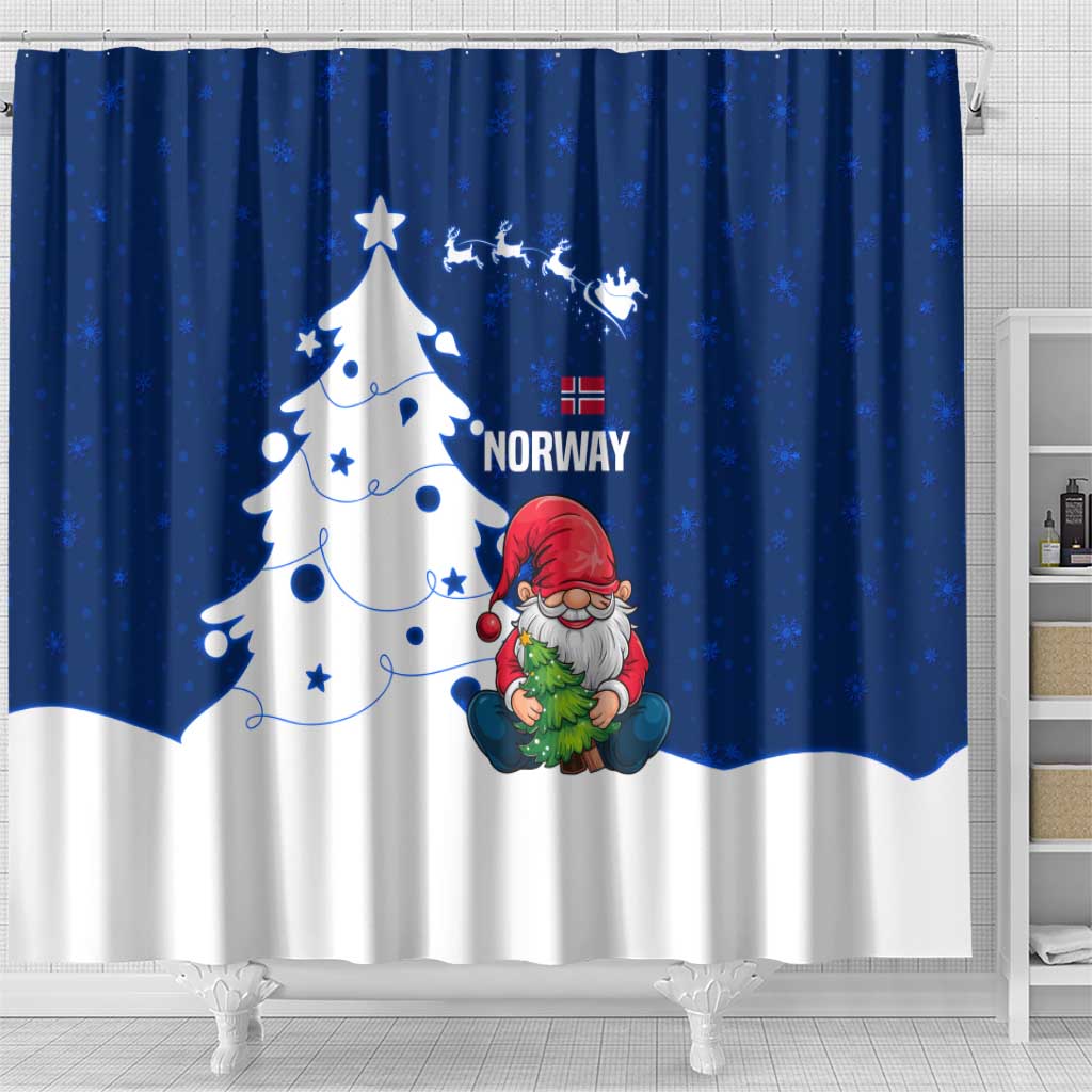Norway Christmas Shower Curtain with Nordic Gnome Santa White Tree and Snowflake - Wonder Print Shop