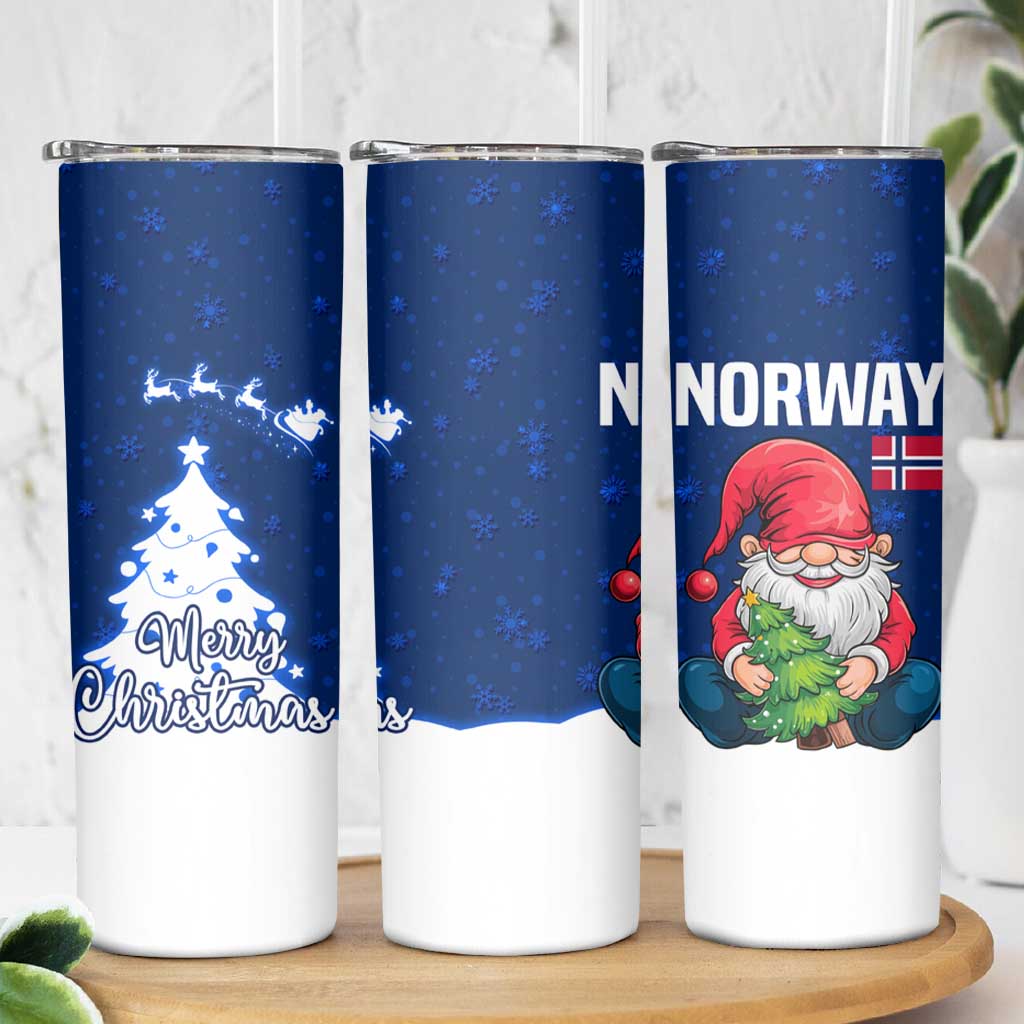Norway Christmas Skinny Tumbler with Nordic Gnome Santa White Tree and Snowflake - Wonder Print Shop