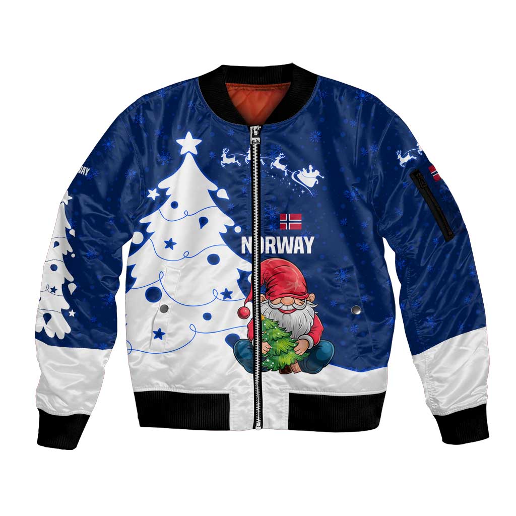 Norway Christmas Sleeve Zip Bomber Jacket with Nordic Gnome Santa White Tree and Snowflake - Wonder Print Shop