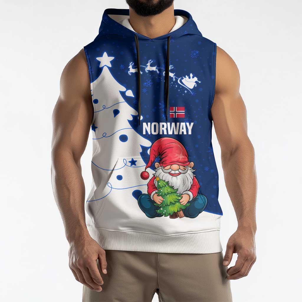 Norway Christmas Sleeveless Hoodie with Nordic Gnome Santa White Tree and Snowflake - Wonder Print Shop