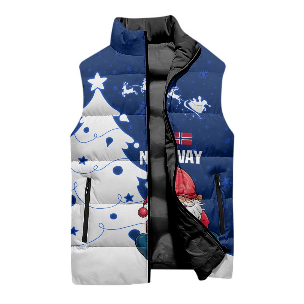 Norway Christmas Sleeveless Puffer Jacket with Nordic Gnome Santa White Tree and Snowflake - Wonder Print Shop