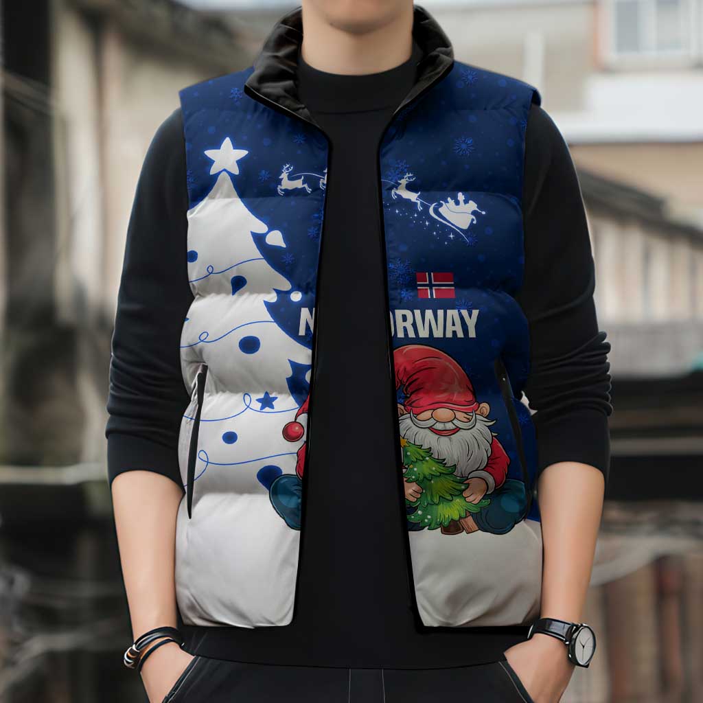 Norway Christmas Sleeveless Puffer Jacket with Nordic Gnome Santa White Tree and Snowflake - Wonder Print Shop