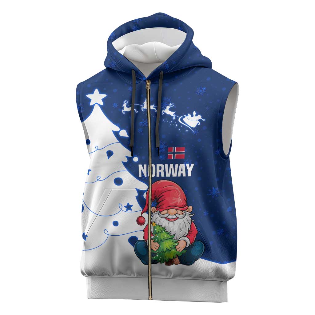 Norway Christmas Sleeveless Zip Hoodie with Nordic Gnome Santa White Tree and Snowflake - Wonder Print Shop