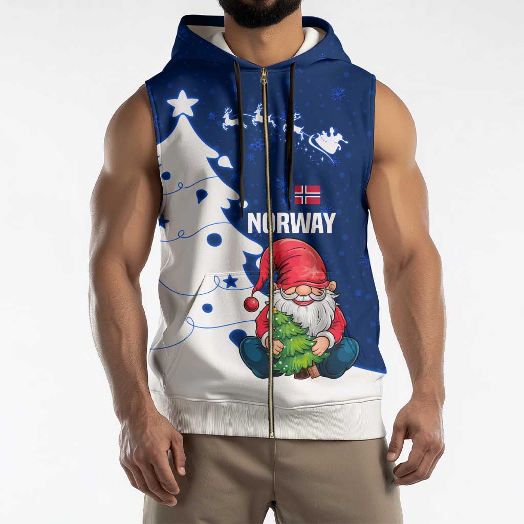 Norway Christmas Sleeveless Zip Hoodie with Nordic Gnome Santa White Tree and Snowflake - Wonder Print Shop