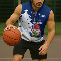 Norway Christmas Sleeveless Zip Hoodie with Nordic Gnome Santa White Tree and Snowflake - Wonder Print Shop