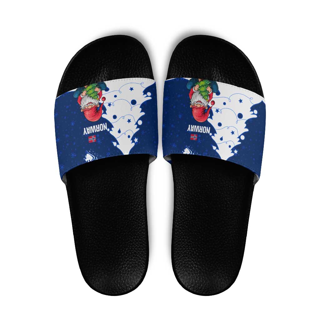 Norway Christmas Slide Sandals with Nordic Gnome Santa White Tree and Snowflake - Wonder Print Shop