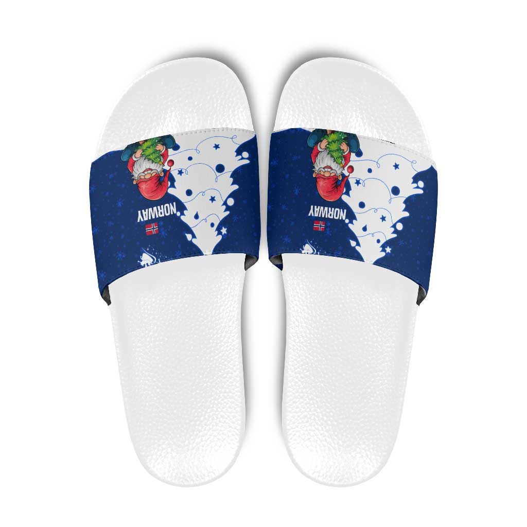 Norway Christmas Slide Sandals with Nordic Gnome Santa White Tree and Snowflake - Wonder Print Shop