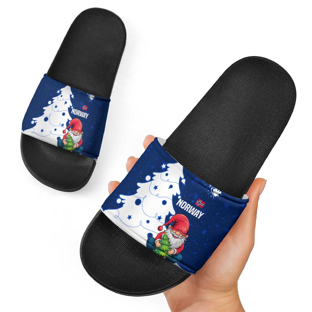 Norway Christmas Slide Sandals with Nordic Gnome Santa White Tree and Snowflake - Wonder Print Shop
