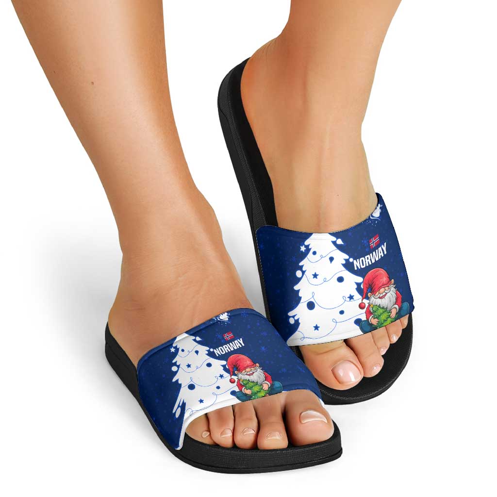 Norway Christmas Slide Sandals with Nordic Gnome Santa White Tree and Snowflake - Wonder Print Shop