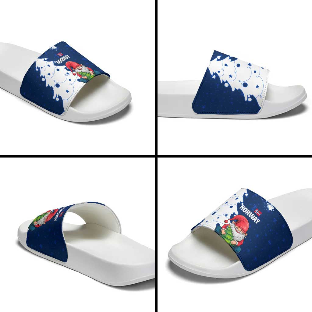 Norway Christmas Slide Sandals with Nordic Gnome Santa White Tree and Snowflake - Wonder Print Shop