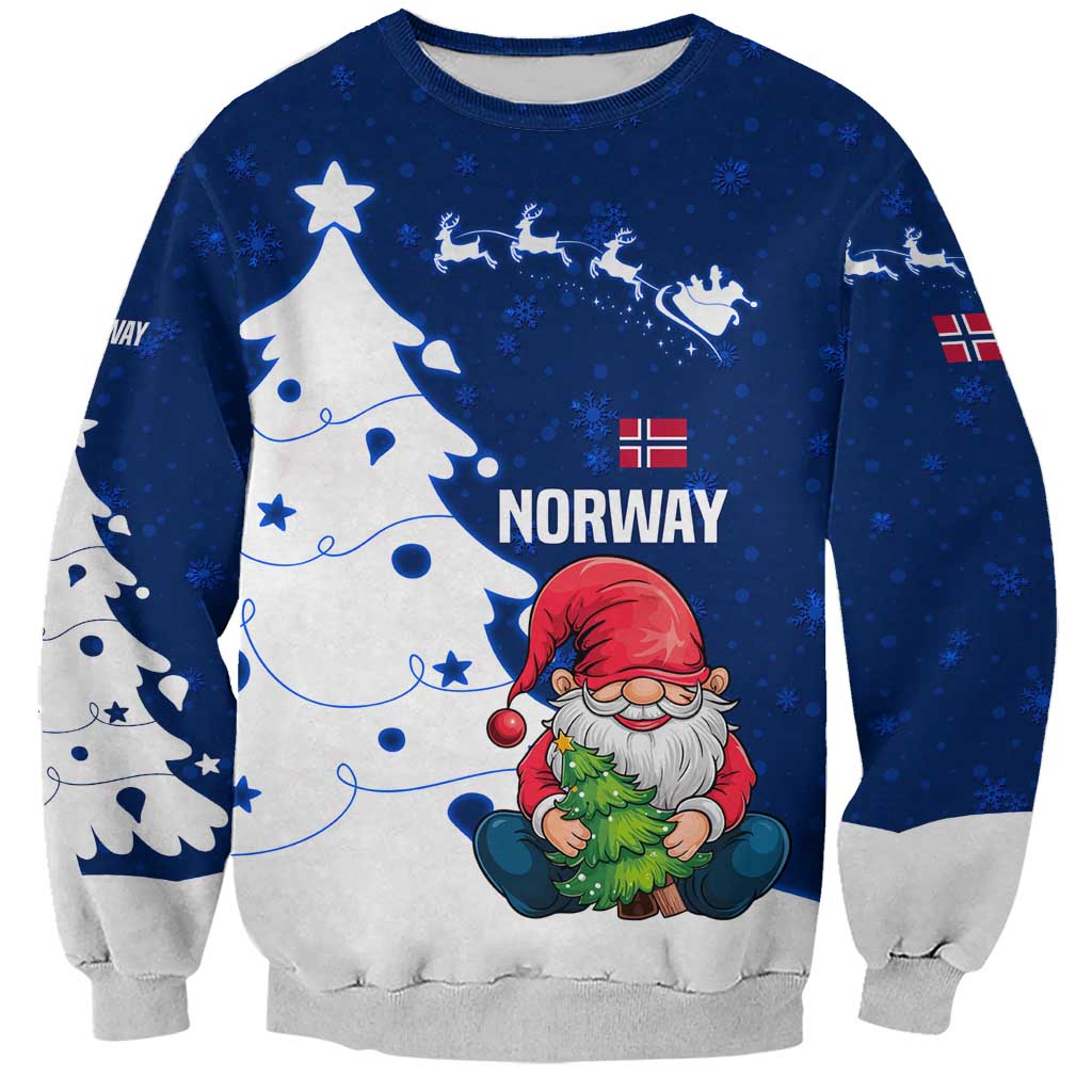 Norway Christmas Sweatshirt with Nordic Gnome Santa White Tree and Snowflake - Wonder Print Shop