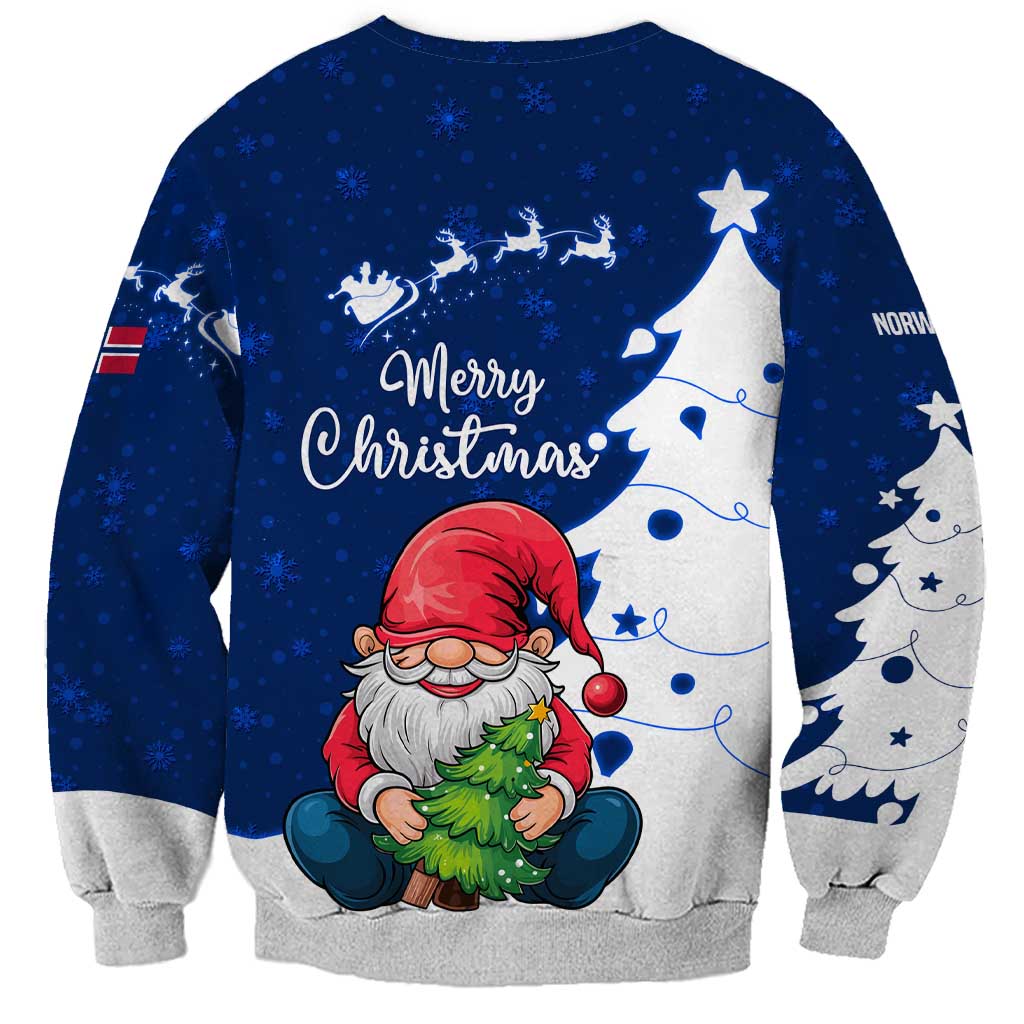 Norway Christmas Sweatshirt with Nordic Gnome Santa White Tree and Snowflake - Wonder Print Shop