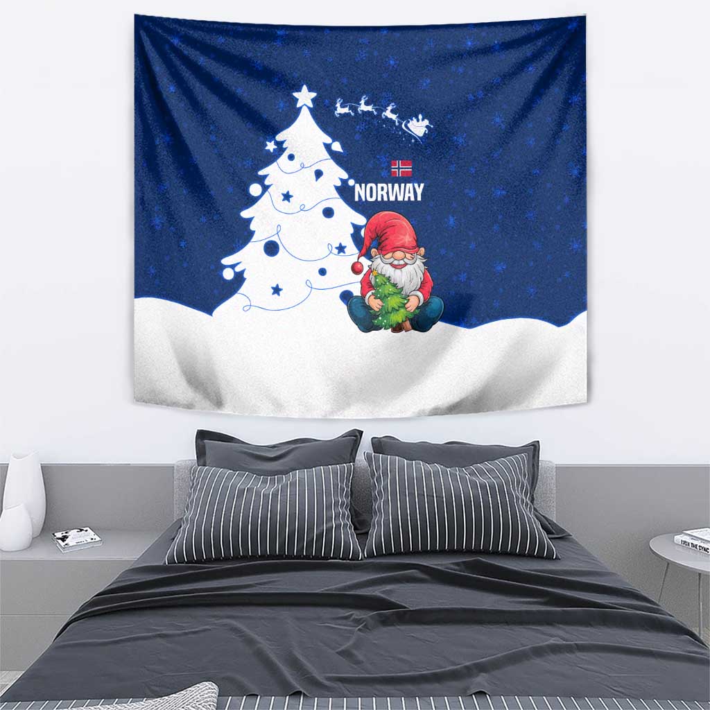 Norway Christmas Tapestry with Nordic Gnome Santa White Tree and Snowflake - Wonder Print Shop