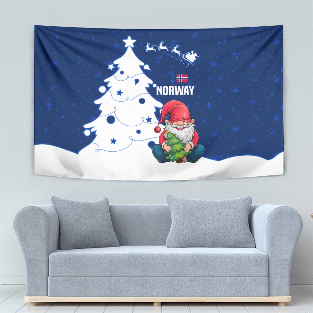 Norway Christmas Tapestry with Nordic Gnome Santa White Tree and Snowflake - Wonder Print Shop
