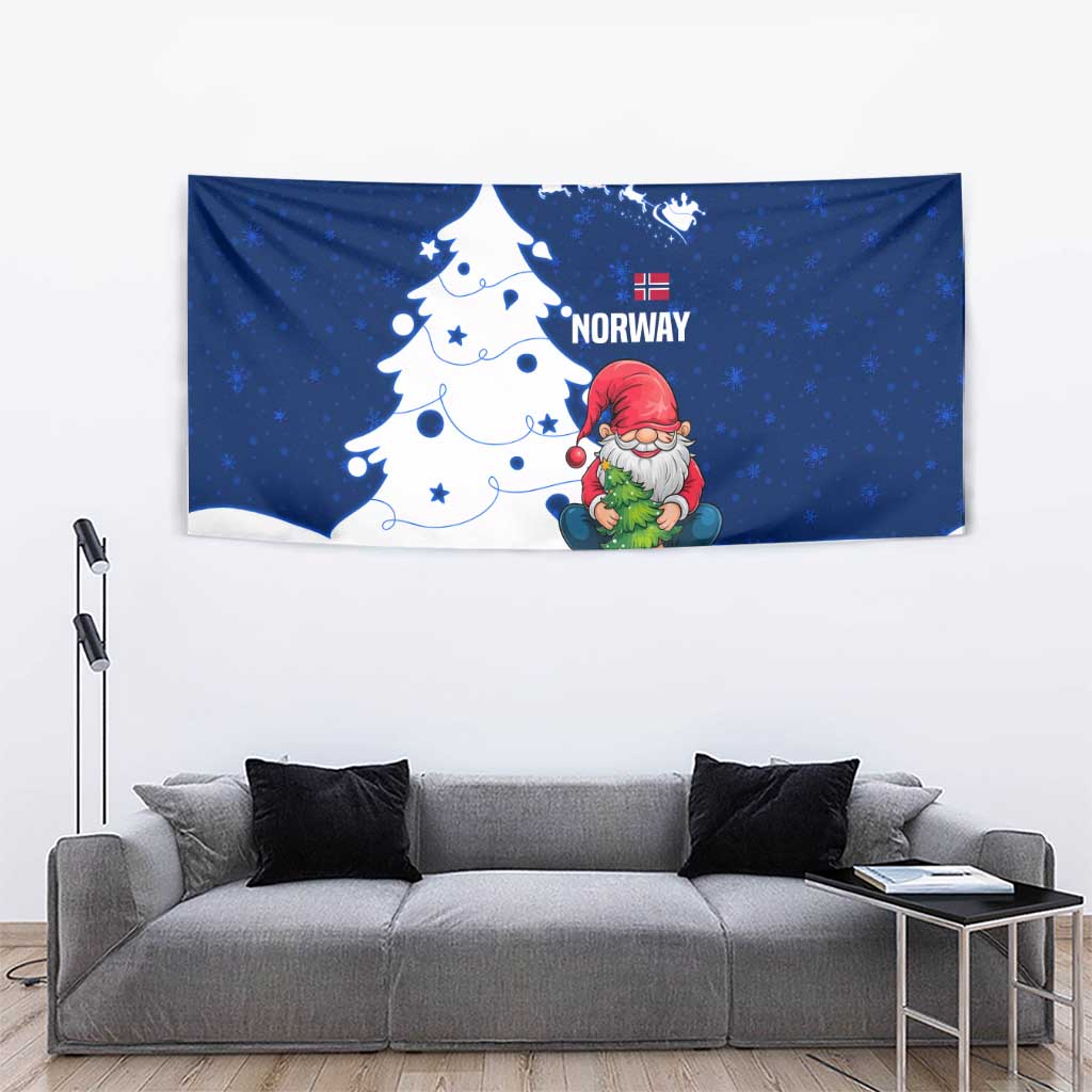 Norway Christmas Tapestry with Nordic Gnome Santa White Tree and Snowflake - Wonder Print Shop