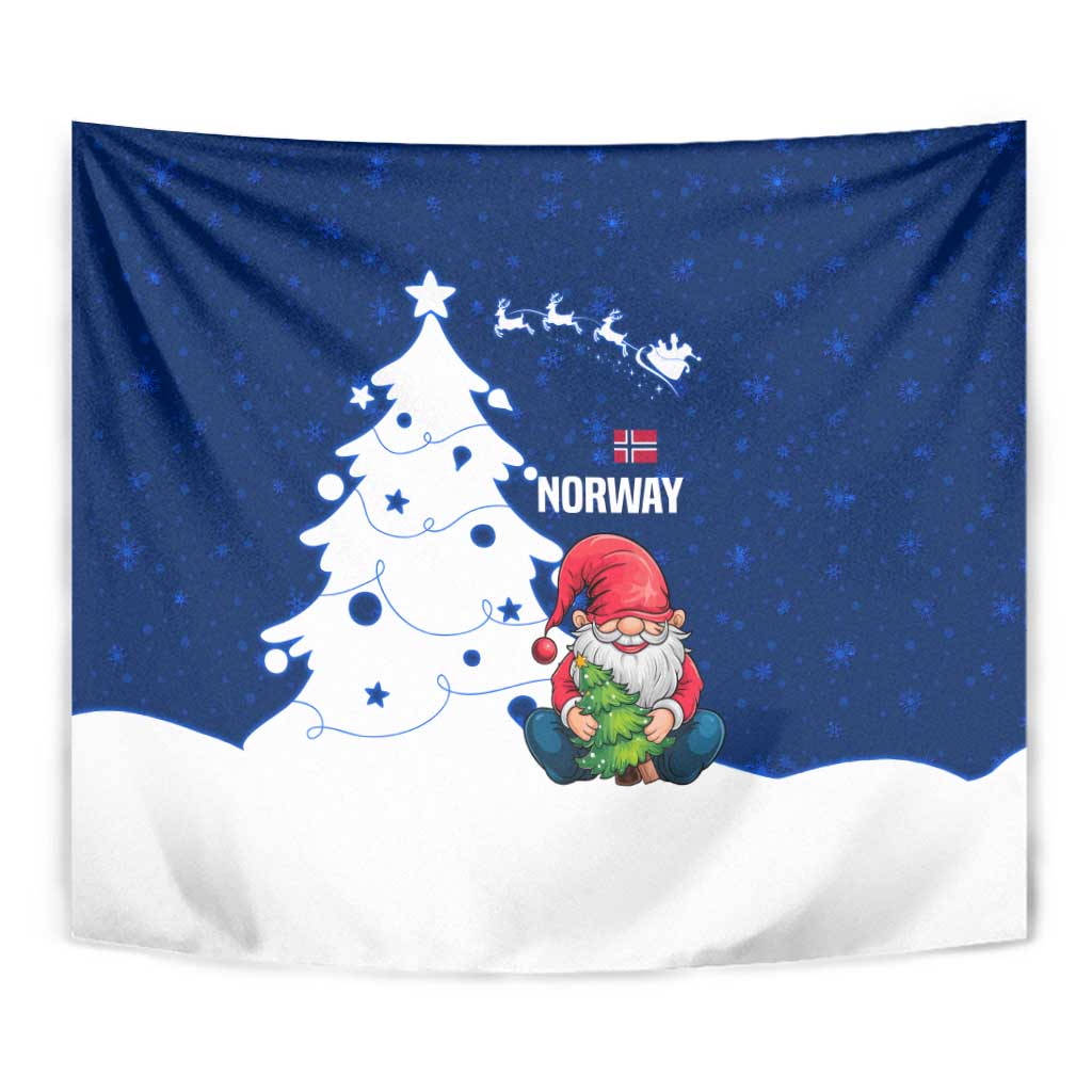 Norway Christmas Tapestry with Nordic Gnome Santa White Tree and Snowflake - Wonder Print Shop
