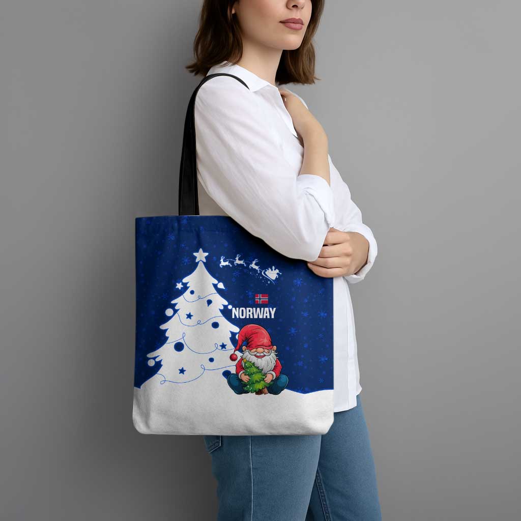 Norway Christmas Tote Bag with Nordic Gnome Santa White Tree and Snowflake - Wonder Print Shop