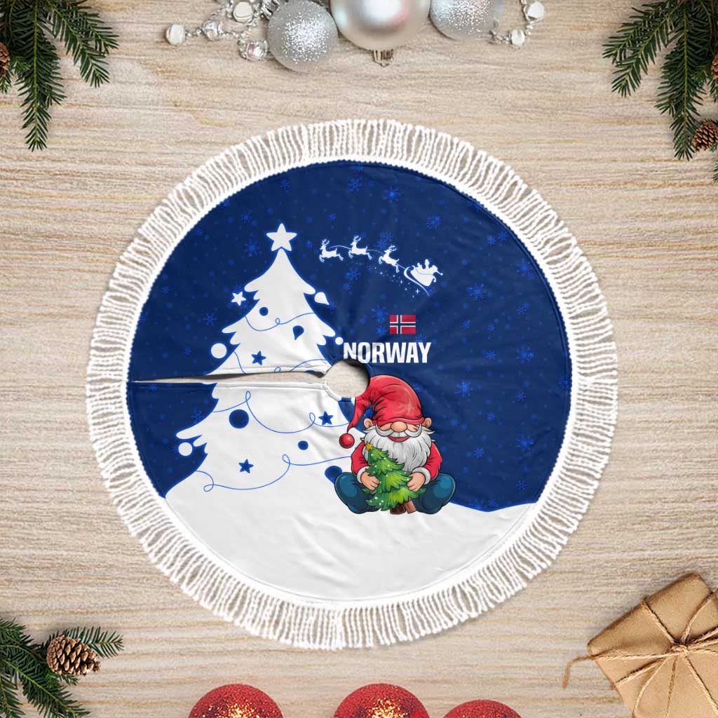 Norway Christmas Tree Skirt with Nordic Gnome Santa White Tree and Snowflake - Wonder Print Shop