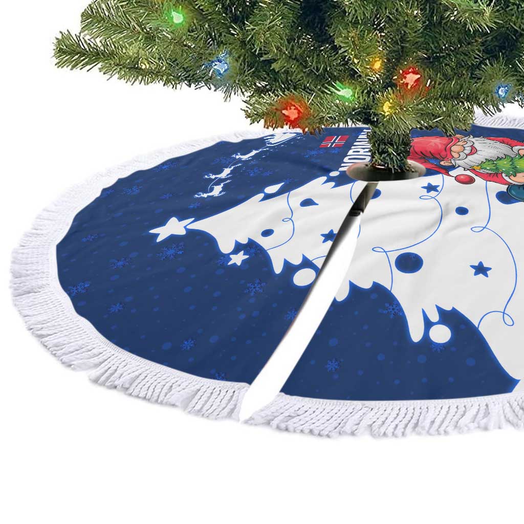 Norway Christmas Tree Skirt with Nordic Gnome Santa White Tree and Snowflake - Wonder Print Shop