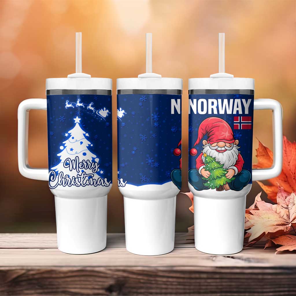 Norway Christmas Tumbler With Handle with Nordic Gnome Santa White Tree and Snowflake - Wonder Print Shop