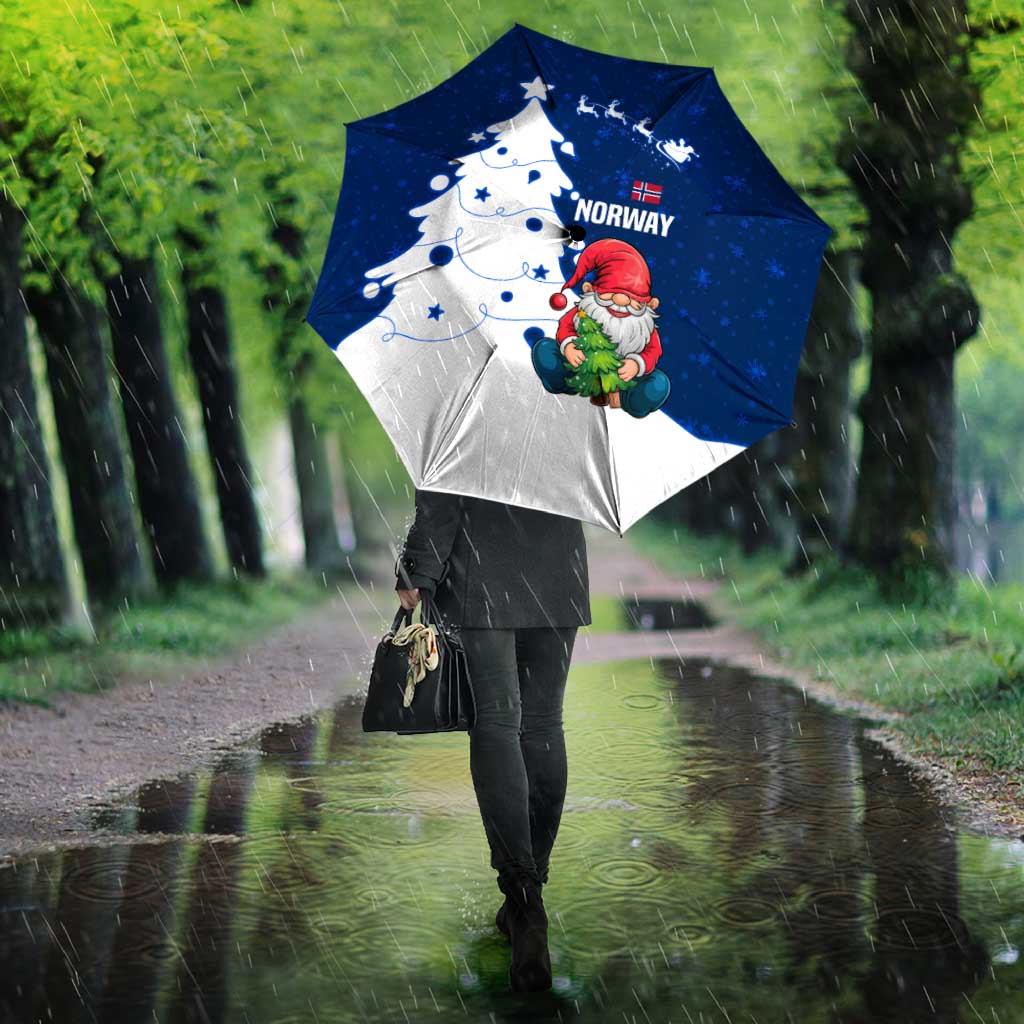 Norway Christmas Umbrella with Nordic Gnome Santa White Tree and Snowflake - Wonder Print Shop