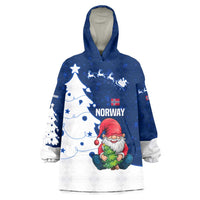 Norway Christmas Wearable Blanket Hoodie with Nordic Gnome Santa White Tree and Snowflake - Wonder Print Shop