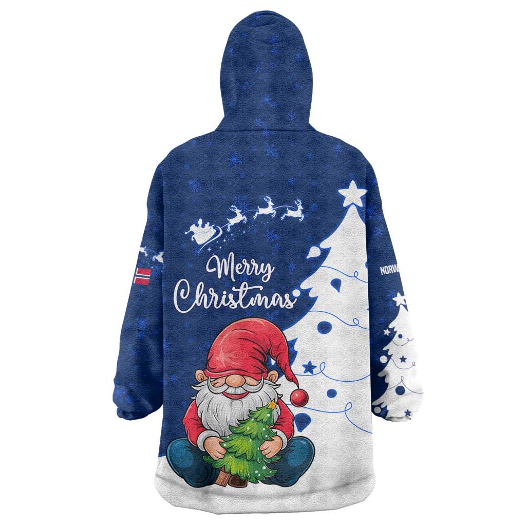Norway Christmas Wearable Blanket Hoodie with Nordic Gnome Santa White Tree and Snowflake - Wonder Print Shop