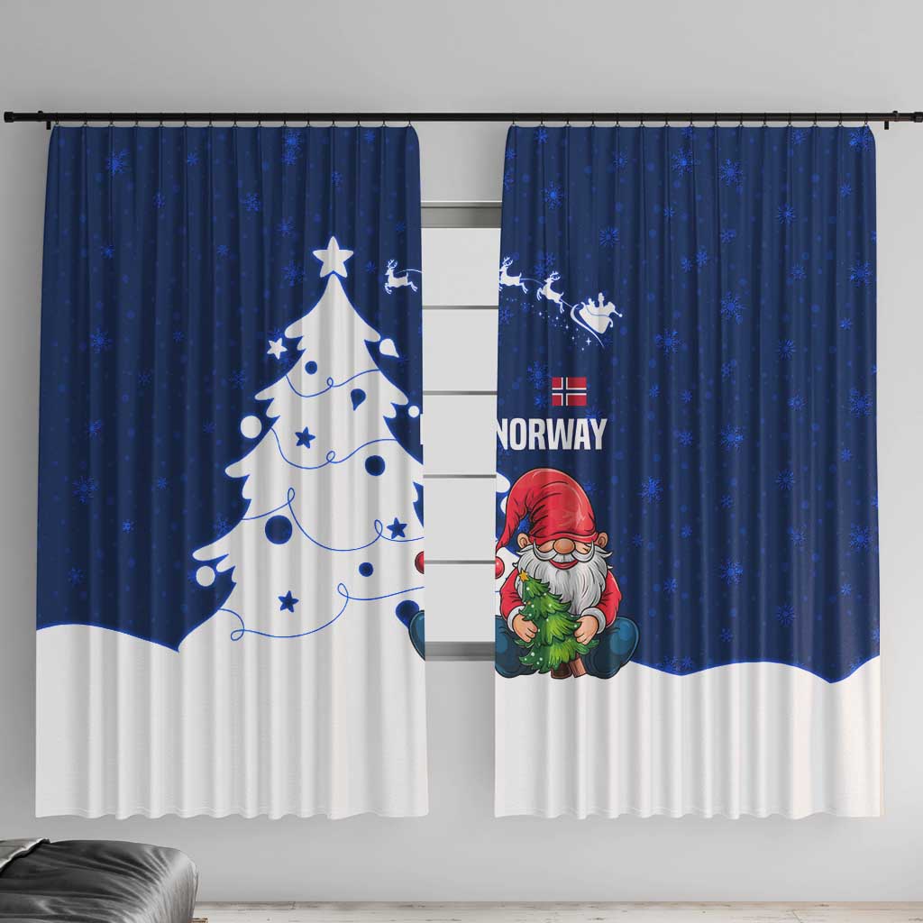 Norway Christmas Window Curtain with Nordic Gnome Santa White Tree and Snowflake - Wonder Print Shop