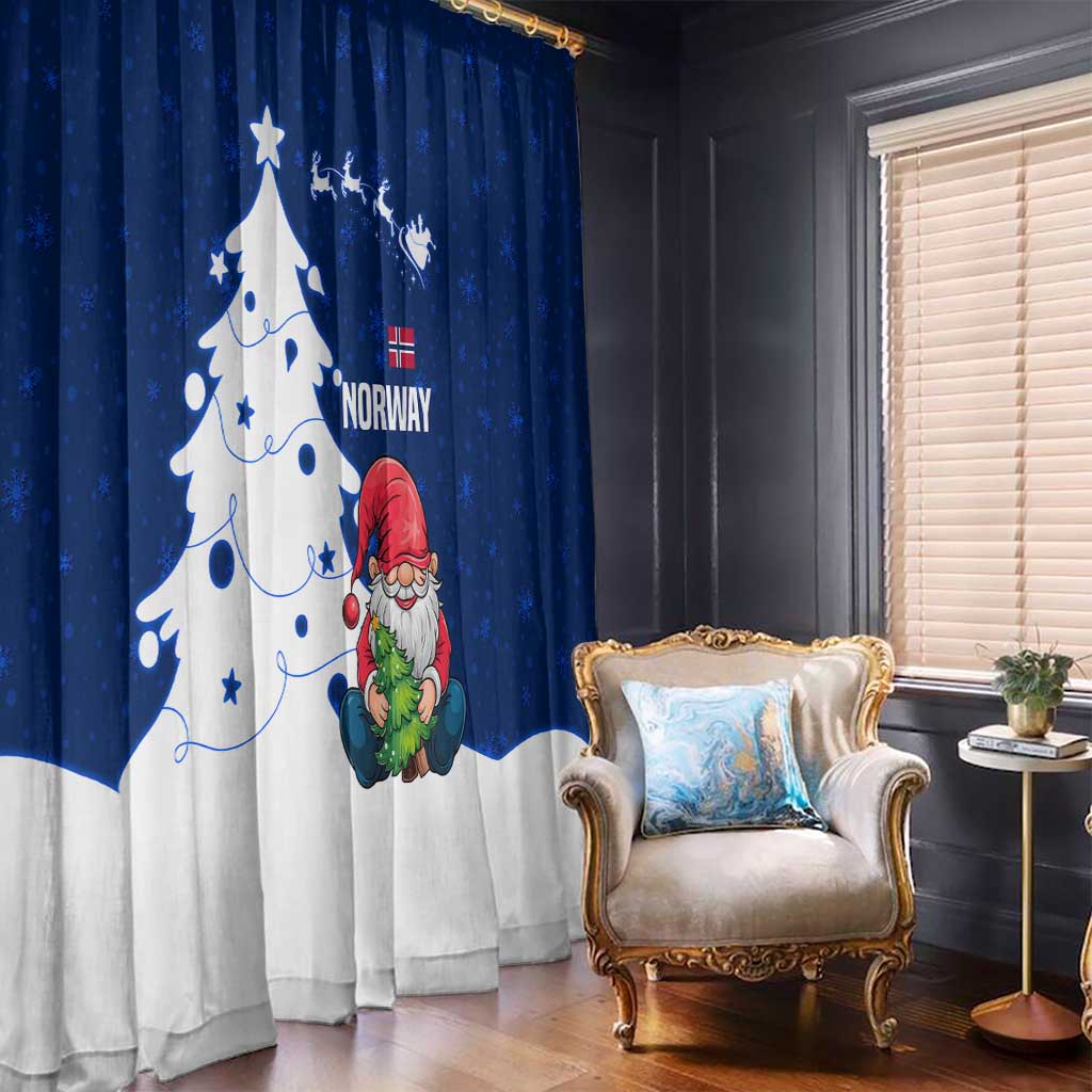 Norway Christmas Window Curtain with Nordic Gnome Santa White Tree and Snowflake - Wonder Print Shop