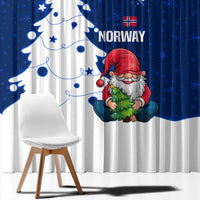 Norway Christmas Window Curtain with Nordic Gnome Santa White Tree and Snowflake - Wonder Print Shop