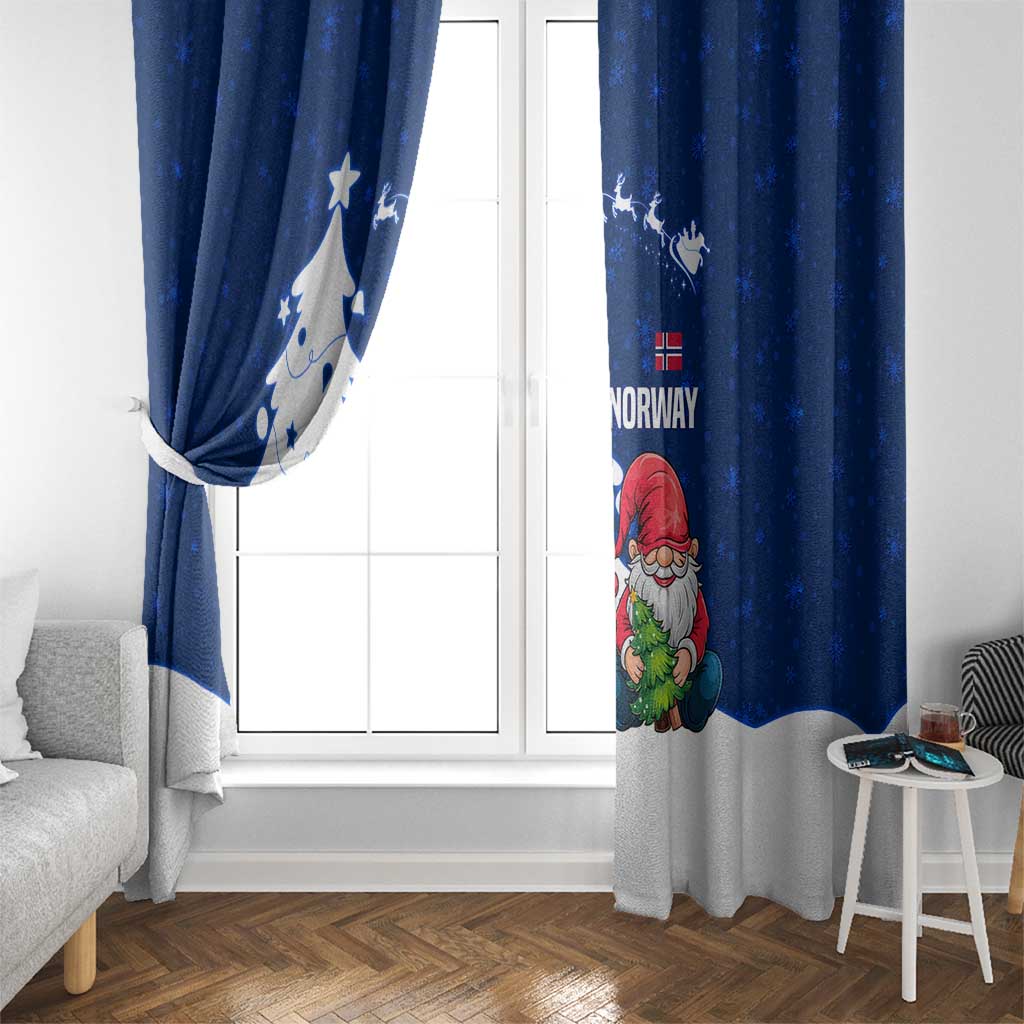 Norway Christmas Window Curtain with Nordic Gnome Santa White Tree and Snowflake - Wonder Print Shop