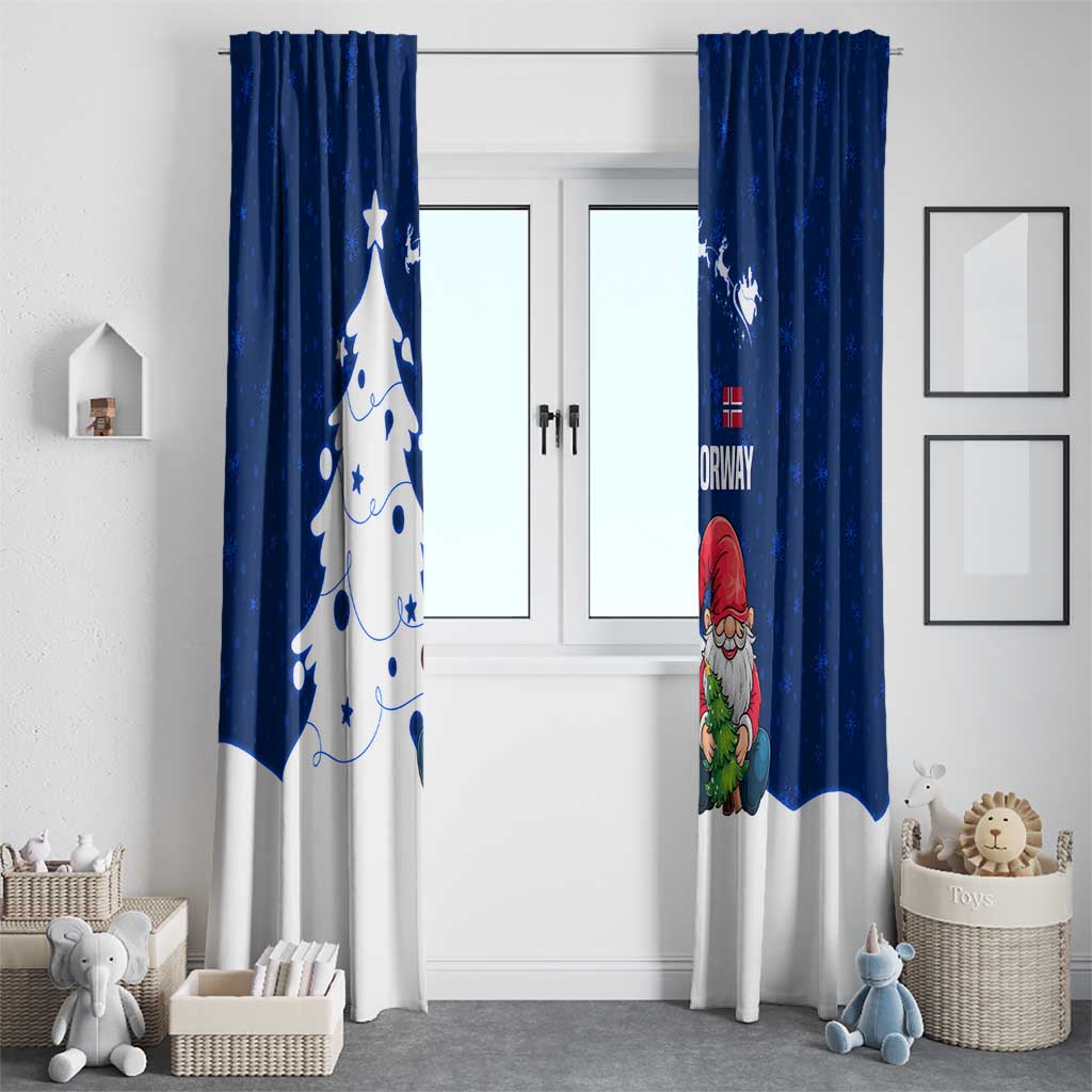 Norway Christmas Window Curtain with Nordic Gnome Santa White Tree and Snowflake - Wonder Print Shop