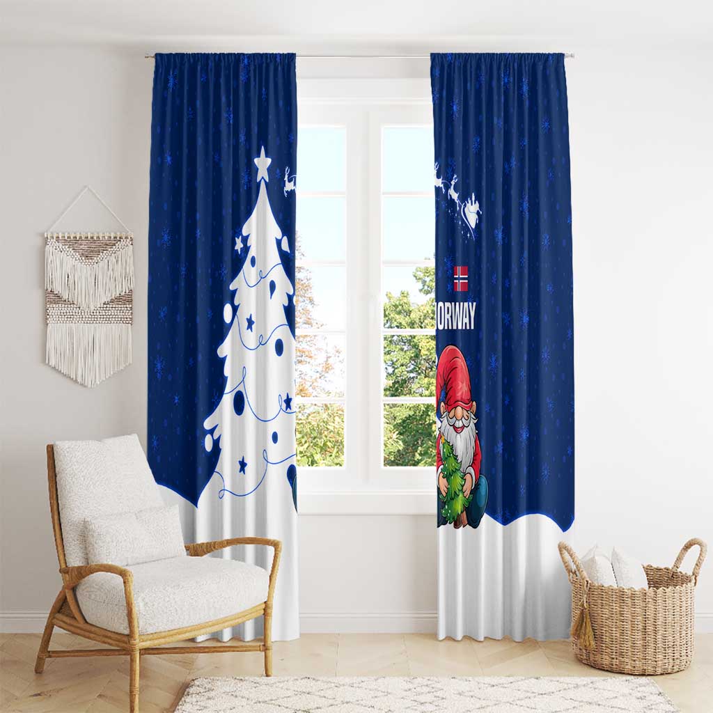 Norway Christmas Window Curtain with Nordic Gnome Santa White Tree and Snowflake - Wonder Print Shop