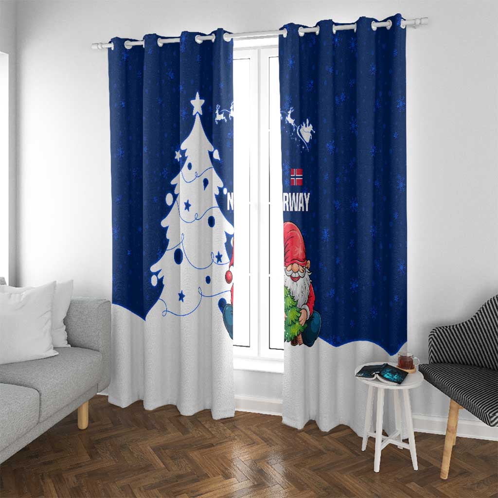 Norway Christmas Window Curtain with Nordic Gnome Santa White Tree and Snowflake - Wonder Print Shop