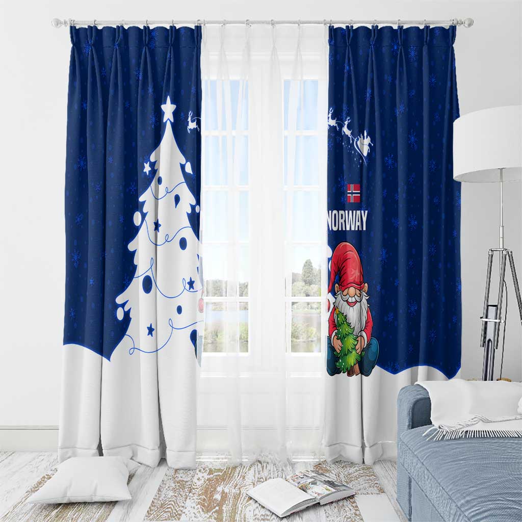 Norway Christmas Window Curtain with Nordic Gnome Santa White Tree and Snowflake - Wonder Print Shop