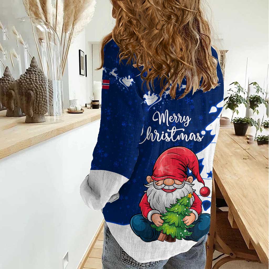Norway Christmas Women Casual Shirt with Nordic Gnome Santa White Tree and Snowflake - Wonder Print Shop