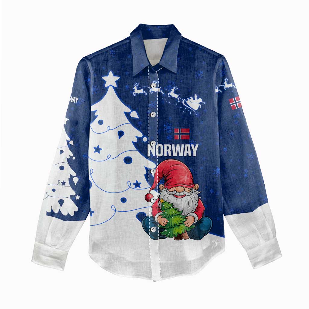 Norway Christmas Women Casual Shirt with Nordic Gnome Santa White Tree and Snowflake - Wonder Print Shop