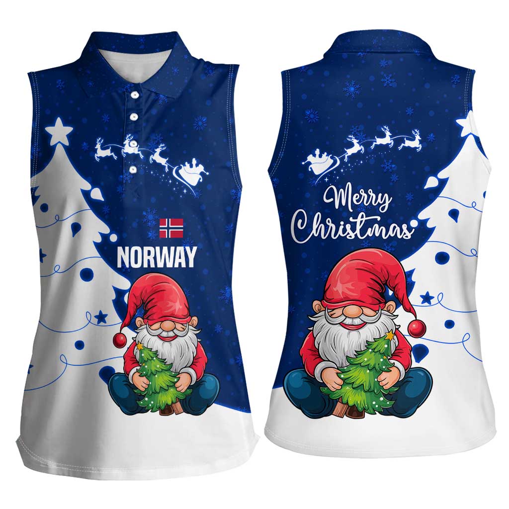 Norway Christmas Women Sleeveless Polo Shirt with Nordic Gnome Santa White Tree and Snowflake - Wonder Print Shop
