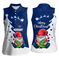 Norway Christmas Women Sleeveless Polo Shirt with Nordic Gnome Santa White Tree and Snowflake - Wonder Print Shop