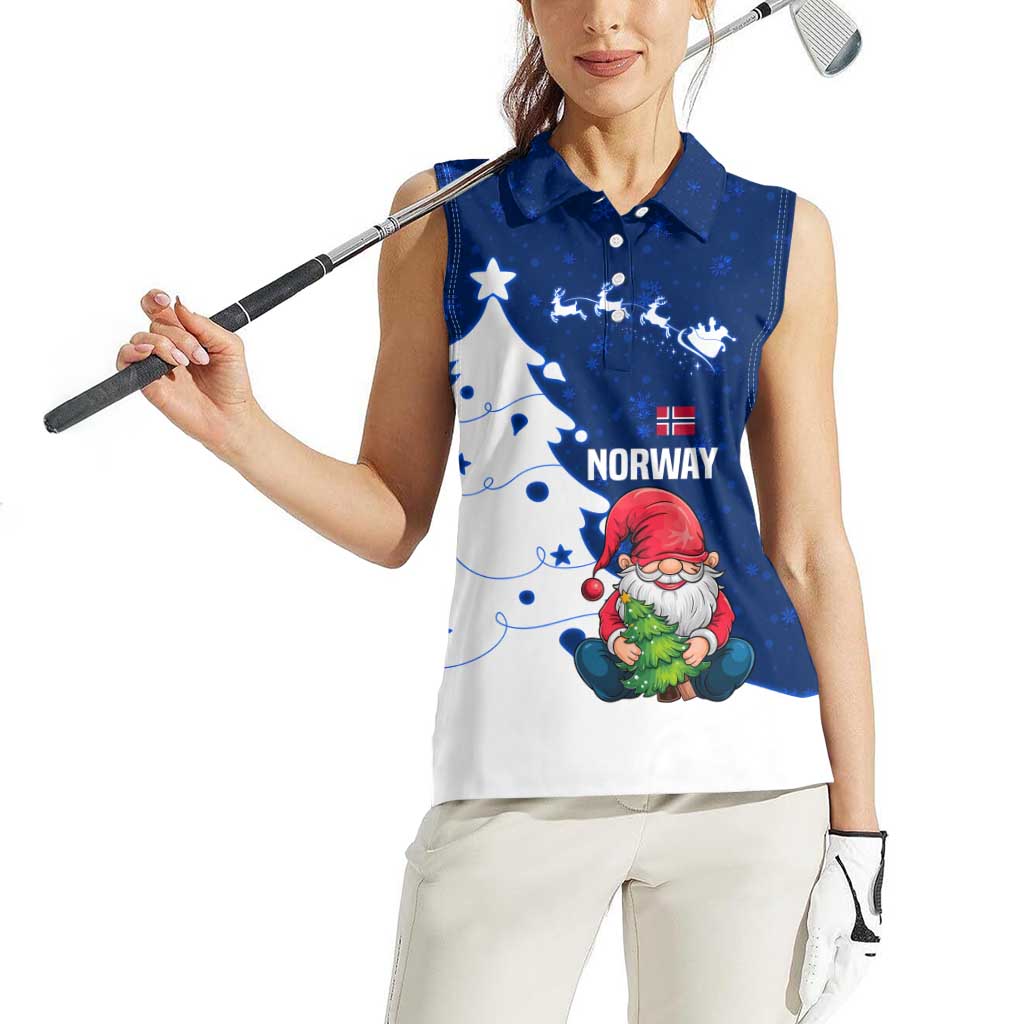 Norway Christmas Women Sleeveless Polo Shirt with Nordic Gnome Santa White Tree and Snowflake - Wonder Print Shop