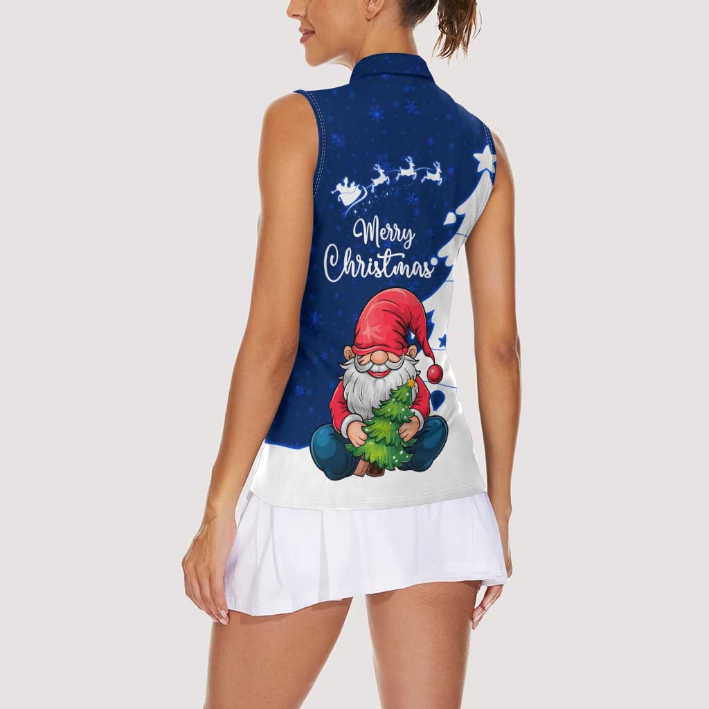 Norway Christmas Women Sleeveless Polo Shirt with Nordic Gnome Santa White Tree and Snowflake - Wonder Print Shop