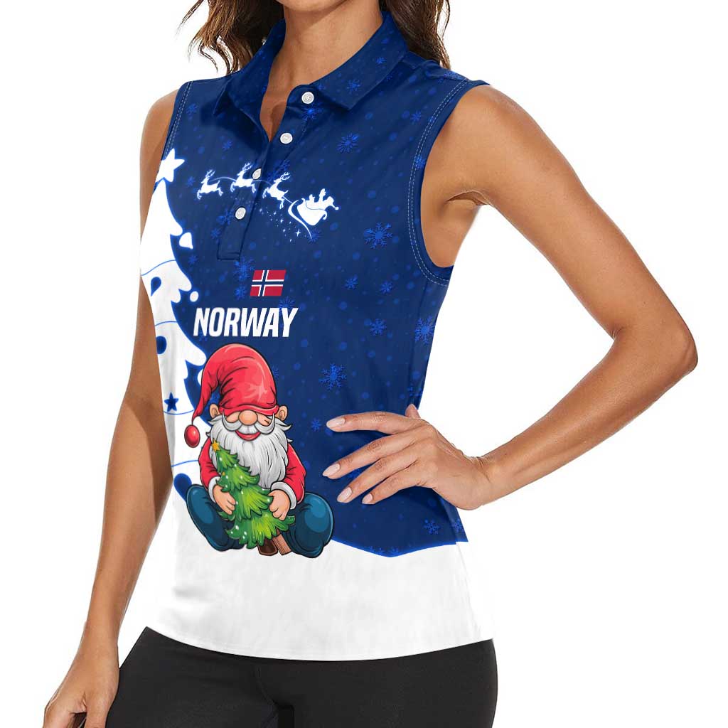 Norway Christmas Women Sleeveless Polo Shirt with Nordic Gnome Santa White Tree and Snowflake - Wonder Print Shop