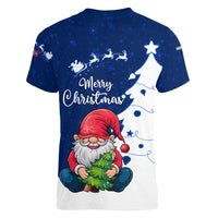 Norway Christmas Women V-Neck T-Shirt with Nordic Gnome Santa White Tree and Snowflake - Wonder Print Shop