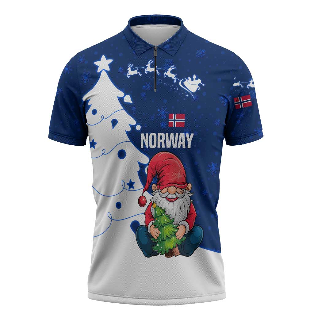 Norway Christmas Zipper Polo Shirt with Nordic Gnome Santa White Tree and Snowflake - Wonder Print Shop