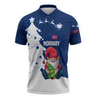 Norway Christmas Zipper Polo Shirt with Nordic Gnome Santa White Tree and Snowflake - Wonder Print Shop